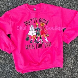 Gildan Pink Halloween Sweatshirt with pretty girls in costumes